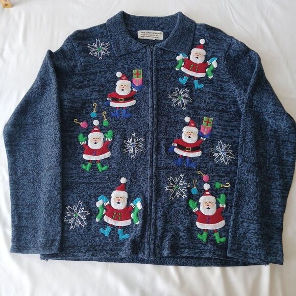 Tiara International Christmas Collection Zip Up Cardigan Sweater Size Medium - Picture 1 of 7